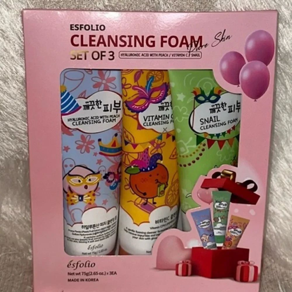 ESFOLIO SET OF 3 CLEANSING HYALURONIC ACID FOAM PEACH VITAMIN C SNAIL